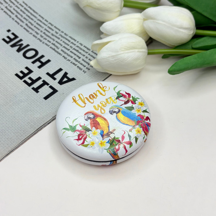 آینه جیبی دوطرفه طرح طوطی دایره ای چرم7cm