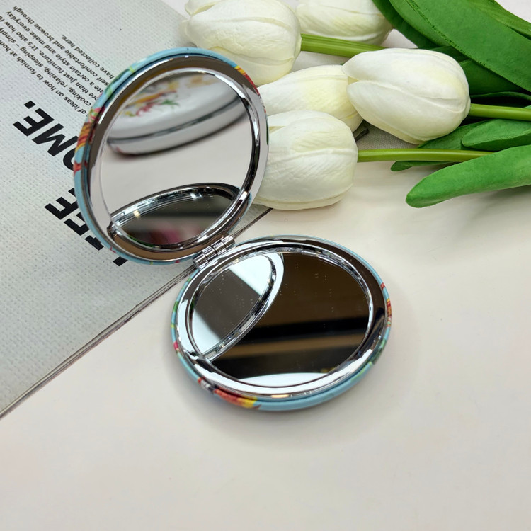آینه جیبی دوطرفه طرح طوطی دایره ای چرم7cm