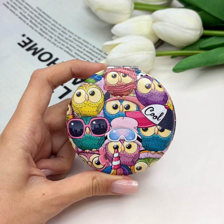 آینه جیبی دوطرفه طرح جغد دایره ای7cm
