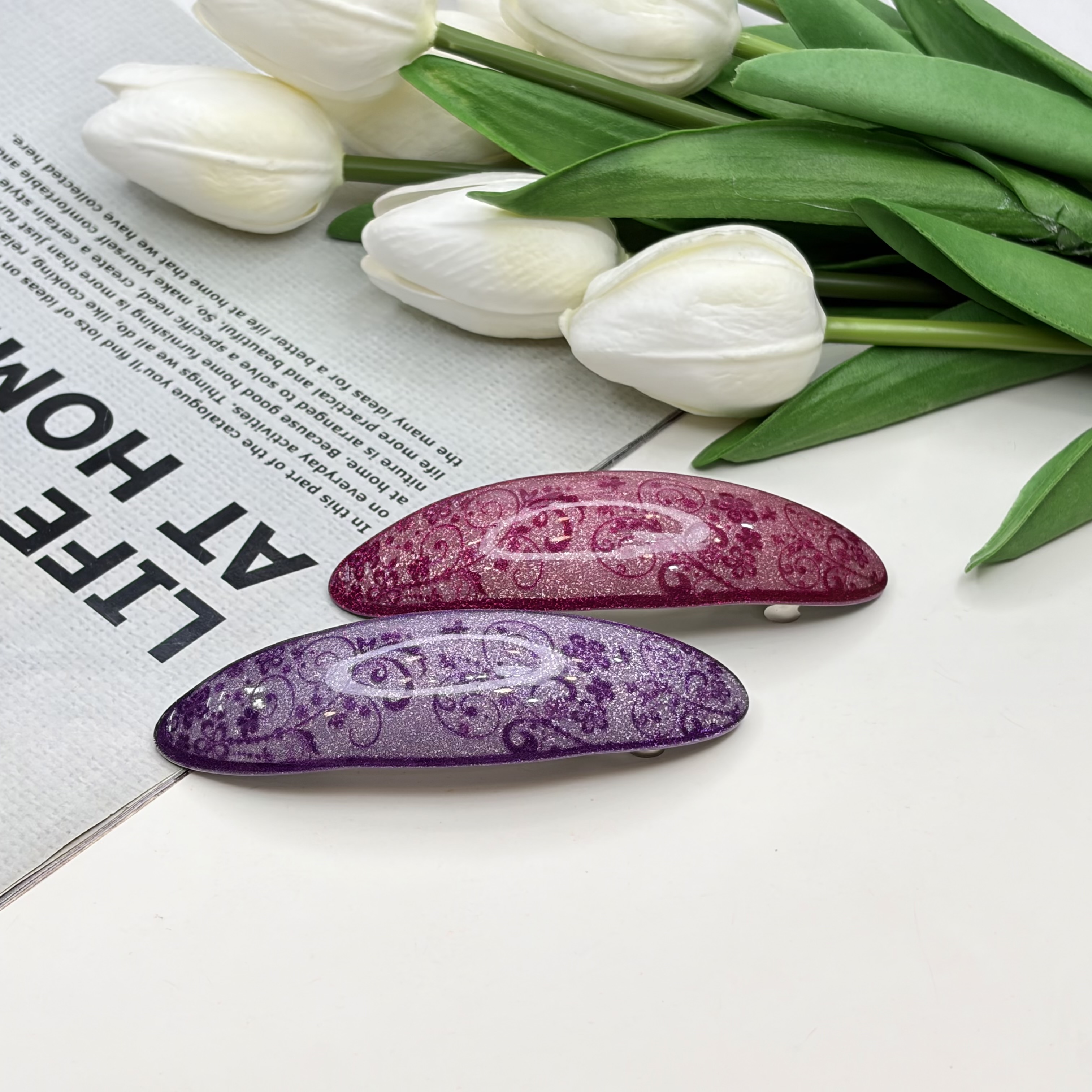 کلیپس فرانسوی بیضی طرح گلدار شاین 10cm