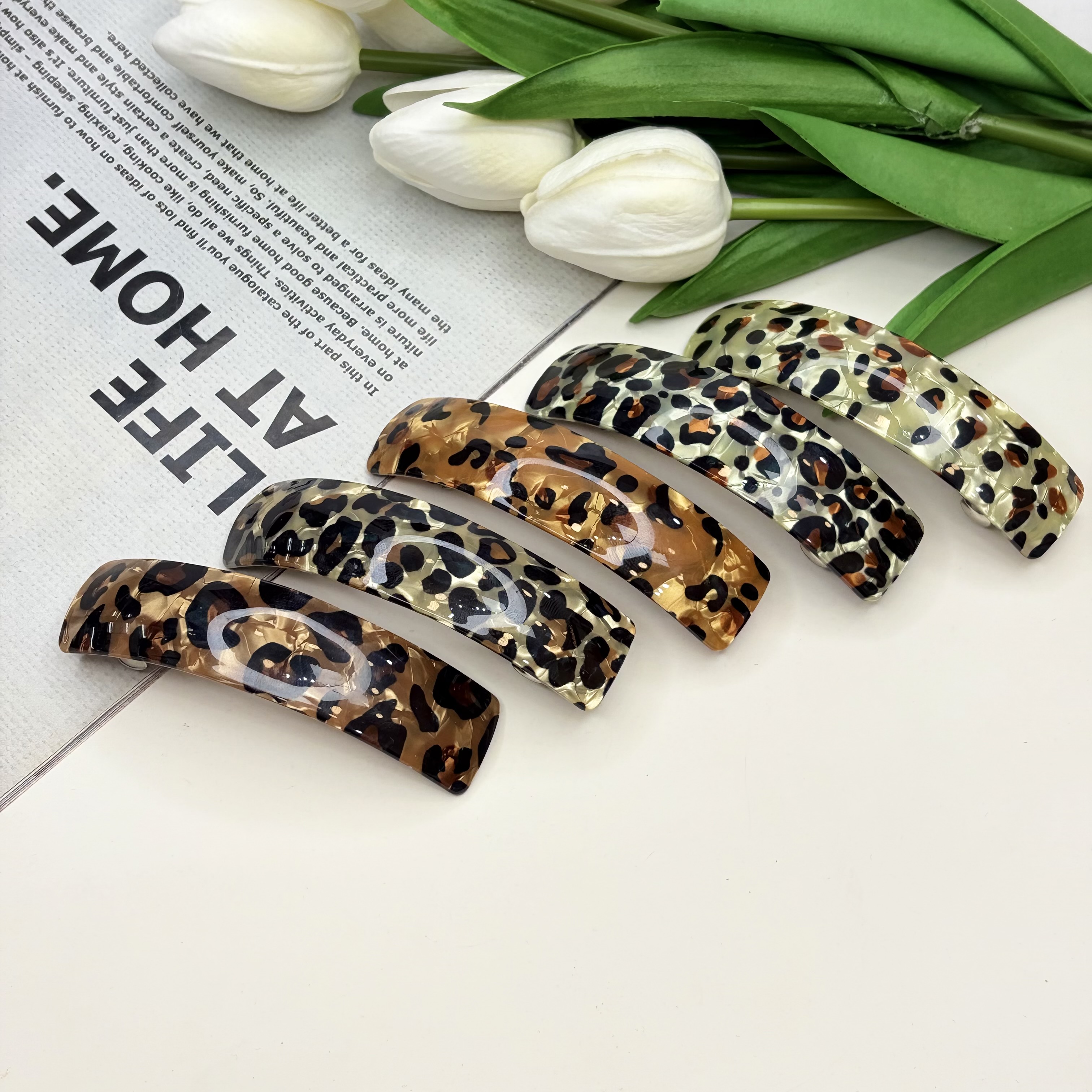 کلیپس فرانسوی مستطیلی طرح پلنگی 9.5cm