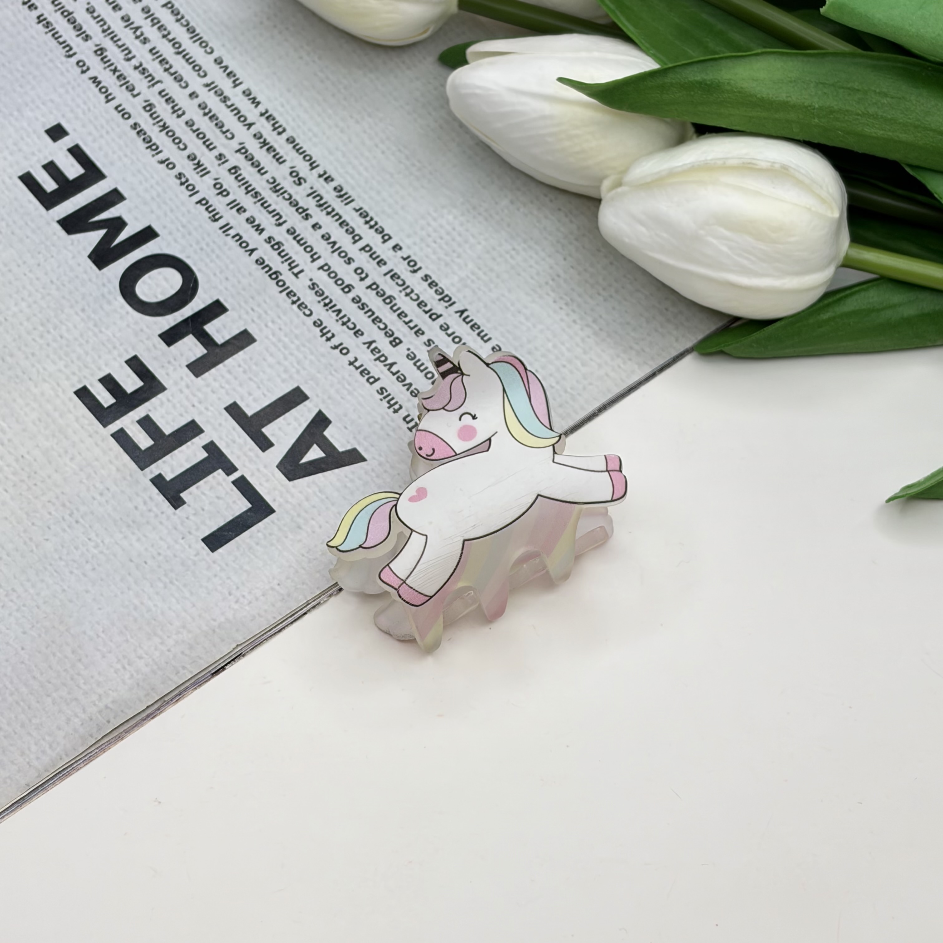 کلیپس مو طرح اسب تک شاخ یونیکورن یخی مات4.5cm