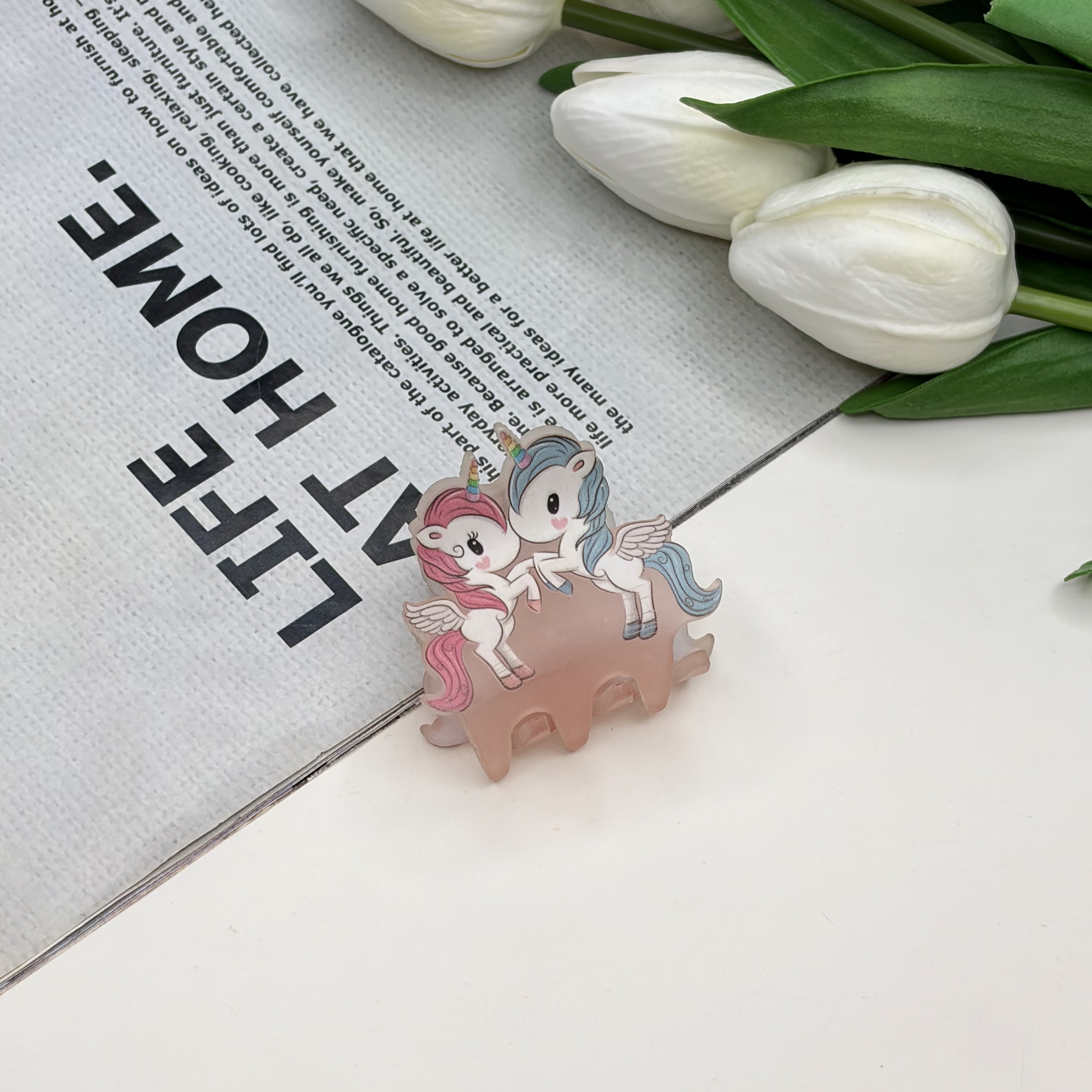 کلیپس مو طرح اسب تک شاخ یونیکورن یخی مات4.5cm