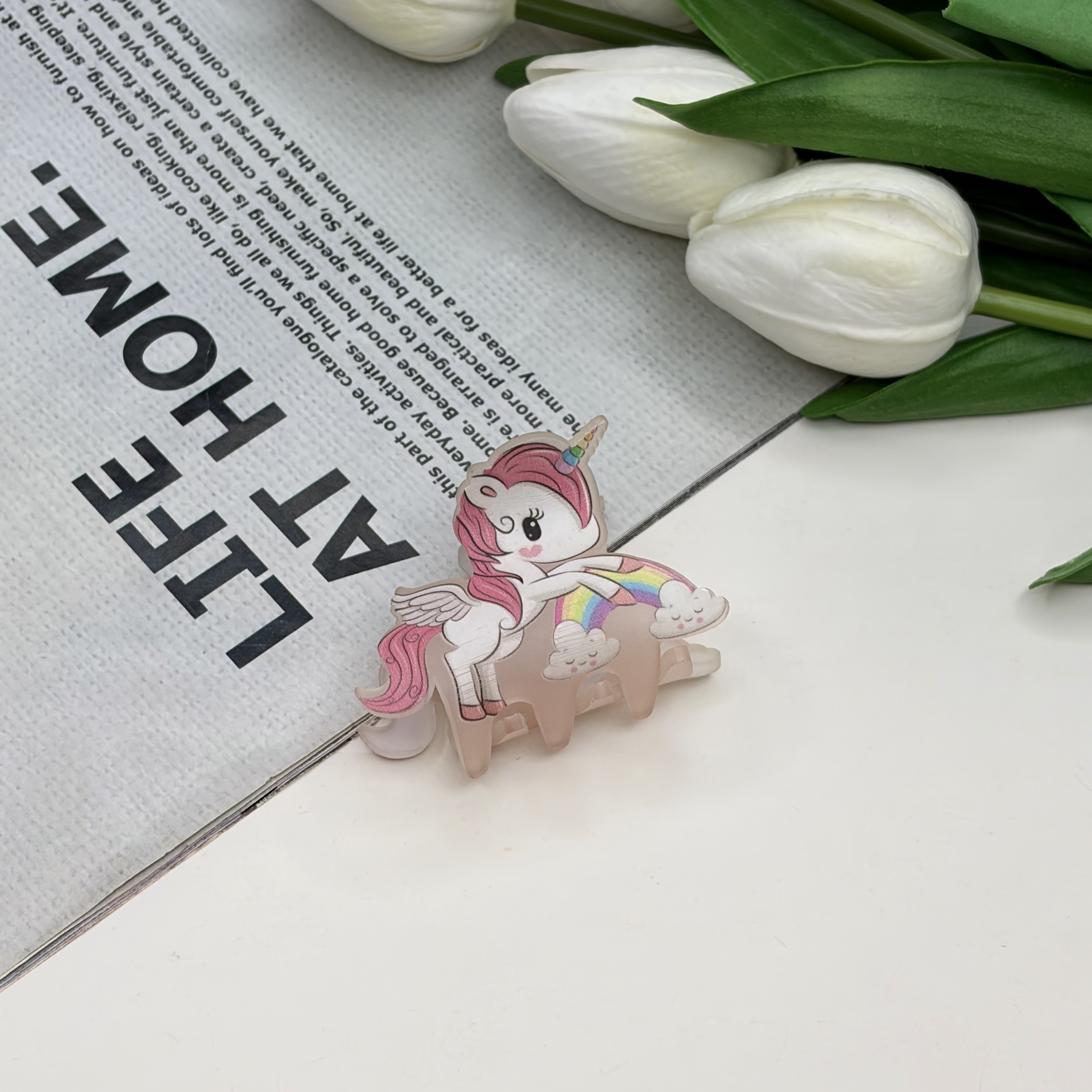 کلیپس مو طرح اسب تک شاخ یونیکورن یخی مات4.5cm
