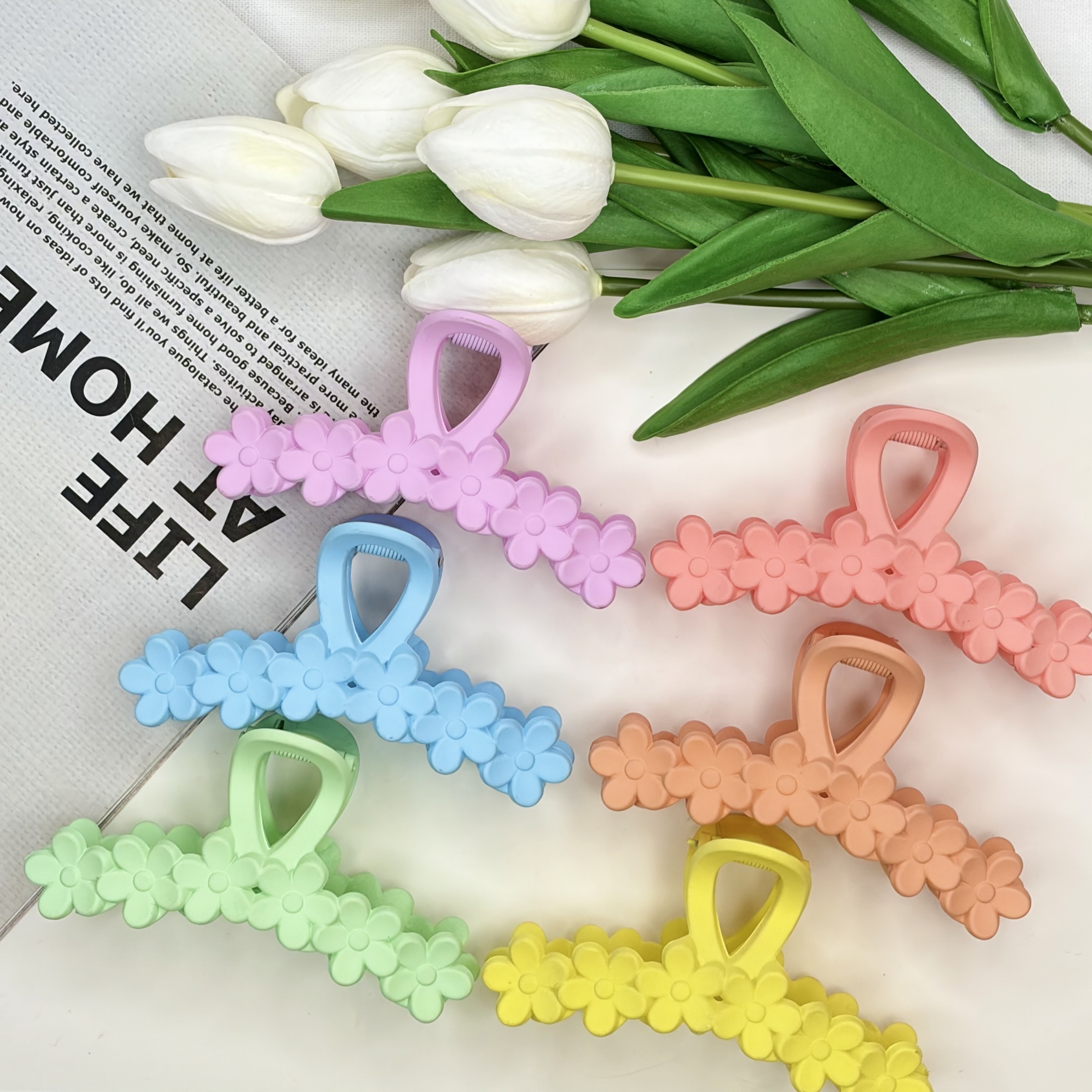 کلیپس مدل گل گلی پیوسته خطی سایز بزرگ رنگی مات11cm