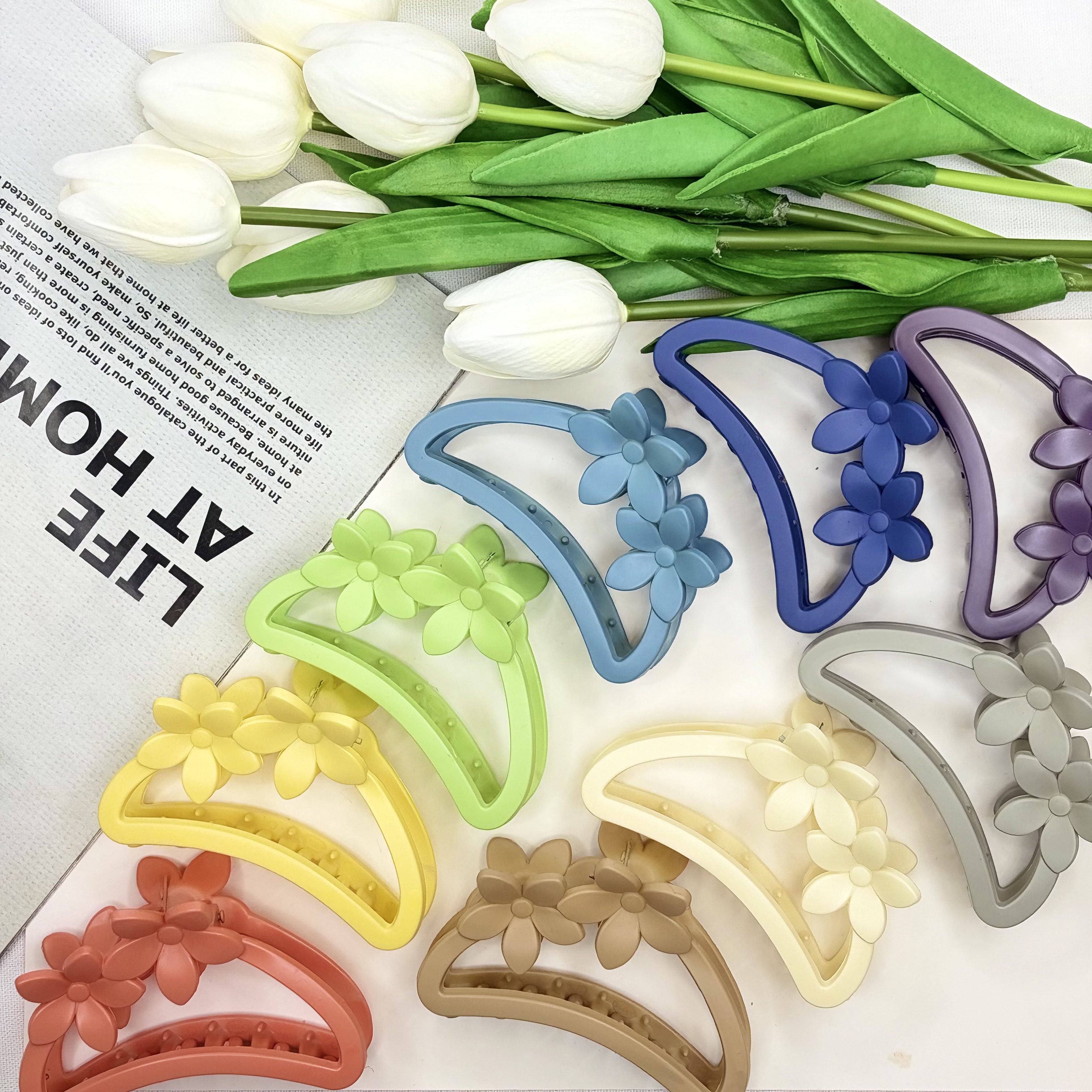 کلیپس مدل نیم دایره  دوگل سایز بزرگ رنگی مات9cm