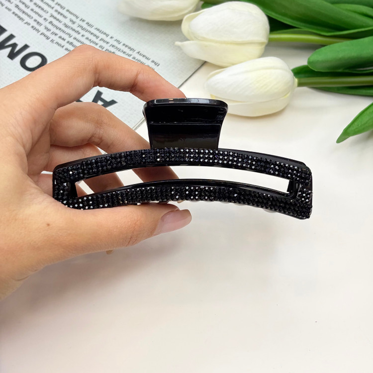 کلیپس مشکی مستطیلی براق فول نگین سایز بزرگ10cm