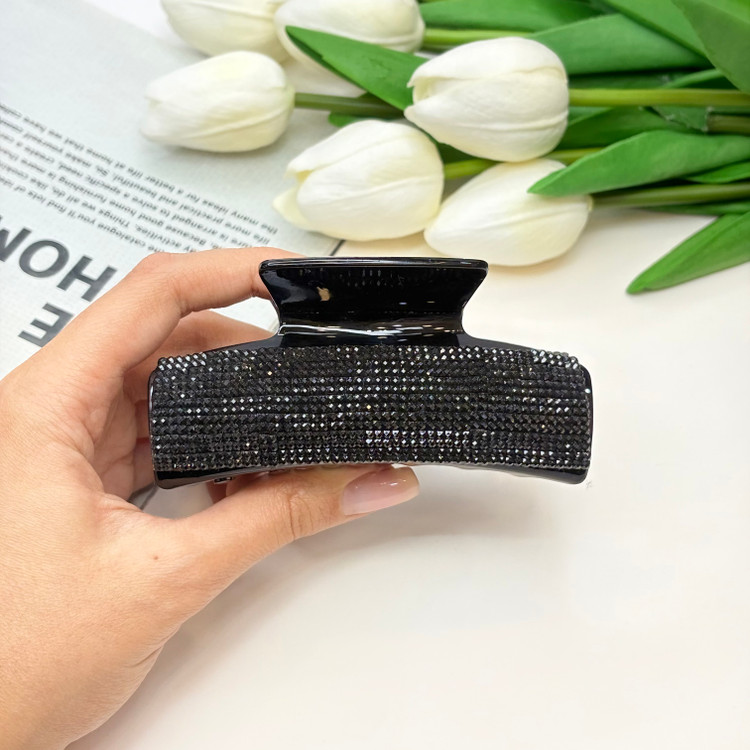 کلیپس مستطیلی سایز بزرگ رنگ مشکی فول نگین10cm