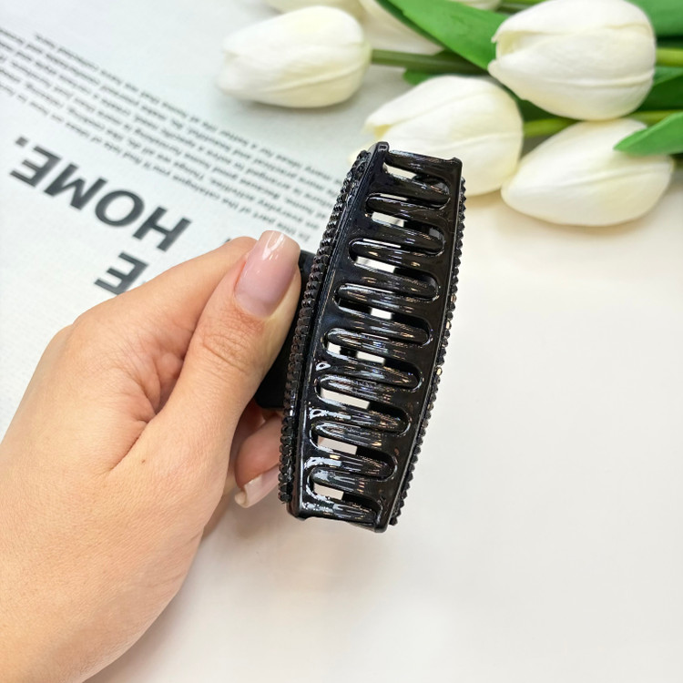 کلیپس مستطیلی سایز متوسط رنگ مشکی فول نگین8cm