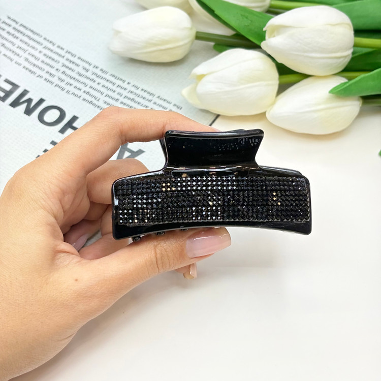 کلیپس مستطیلی سایز متوسط رنگ مشکی فول نگین8cm