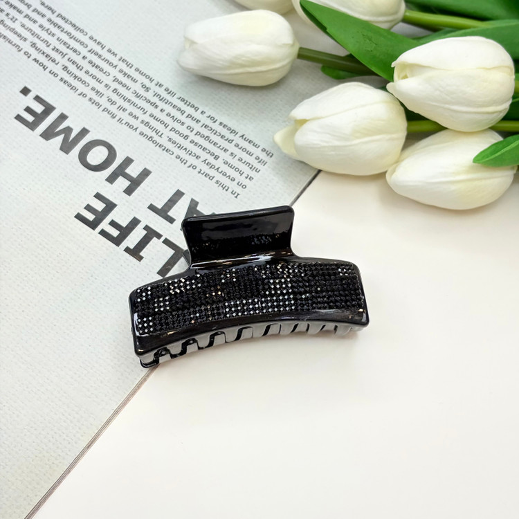 کلیپس مستطیلی سایز متوسط رنگ مشکی فول نگین8cm