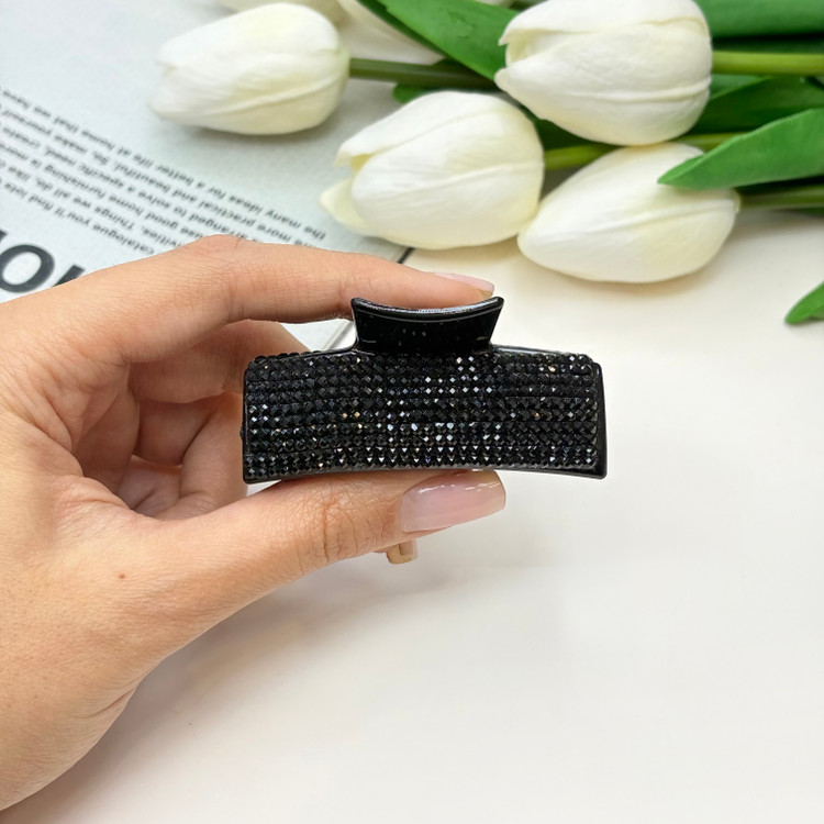 کلیپس مستطیلی سایز کوچک رنگ مشکی فول نگین6cm