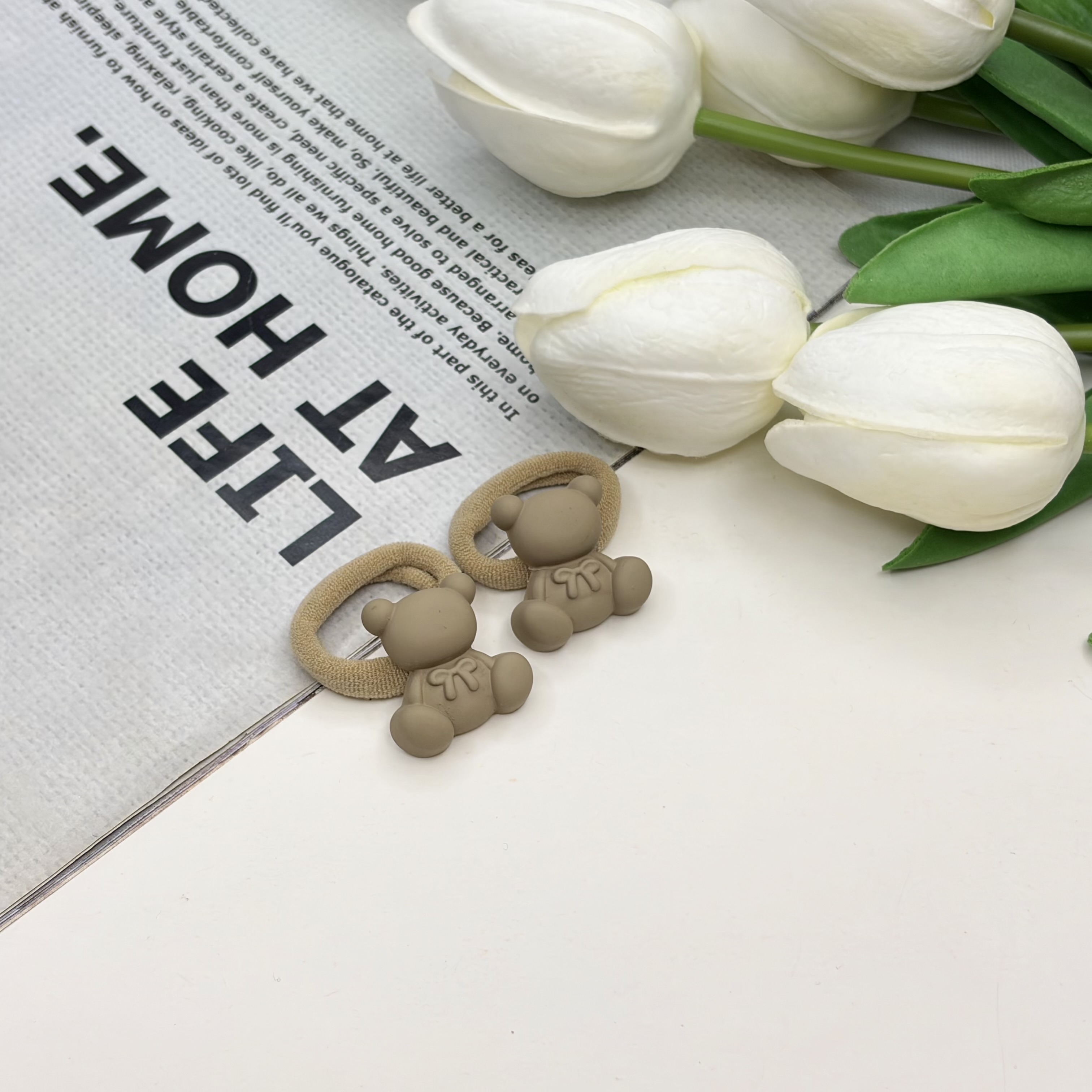 کش‌ موی پیکسل طرح تدی رنگ‌‌ نسکافه ای جفتی2cm(پیکسل)