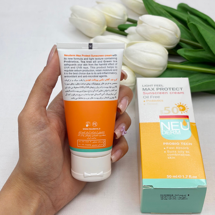 کرم ضدآفتاب مکس پروتکت رنگی نئودرم spf 50مناسب پوست های چرب و مختلط 50میل