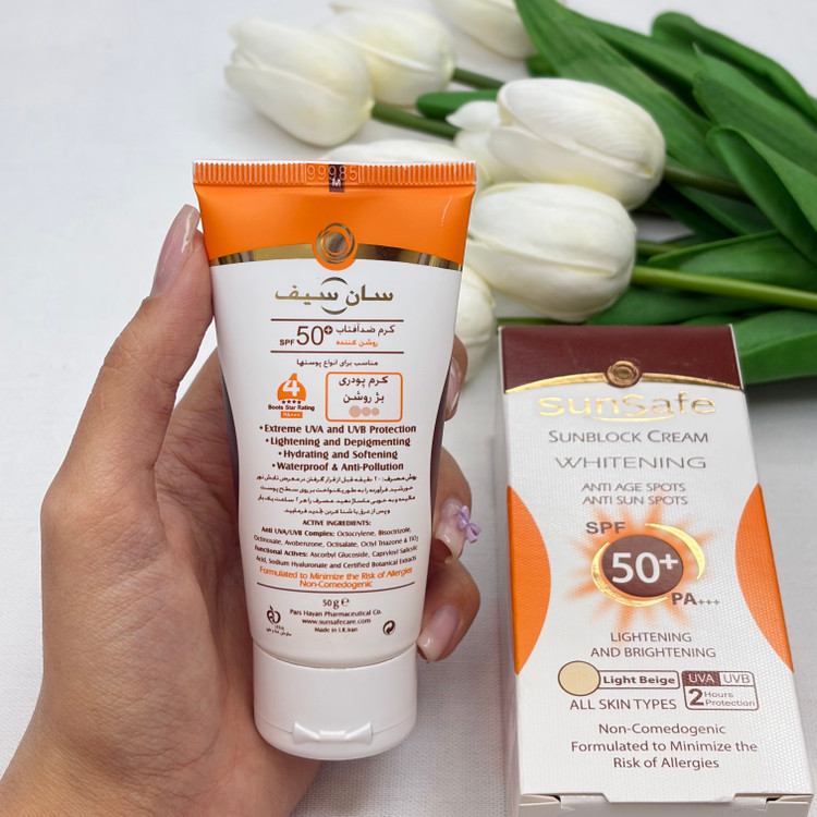 کرم ضدآفتاب رنگی سان سیف spf50 رنگ بژ روشن مناسب همه پوست ها