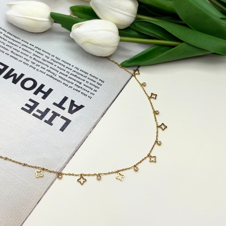گردن بند 47cm زنجیر 0.5cm پلاک آویز و 0.25cm نگین طلایی