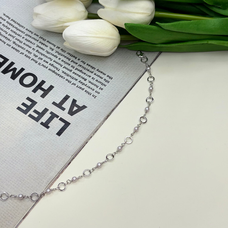 پابند استیل نقره ای طرح حلقه مروارید27cm