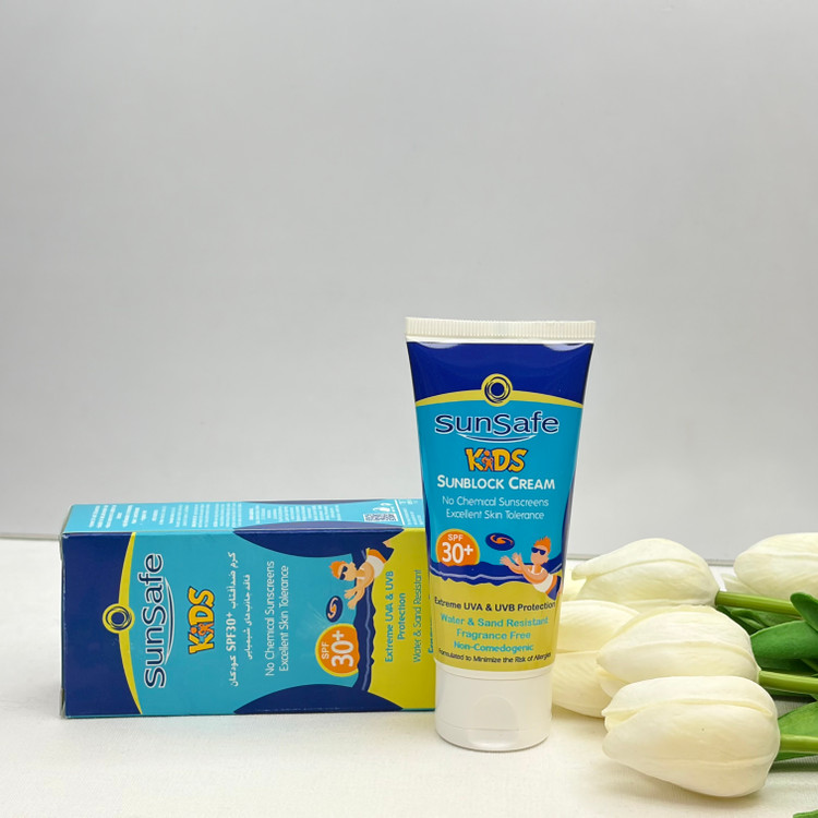 کرم ضدآفتاب سان سیف spf30مناسب کودکان فاقد جاذب های شیمیایی