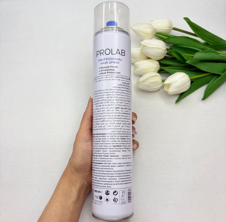 اسپری حالت دهنده مو پرولب با قدرت حفظ حالت مو 5 کاسپین مدل ProLab مناسب برای انواع مو حجم 500 میل رنگ سفید