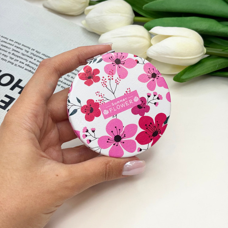 آینه جیبی دوطرفه دایره ای طرح گلدار7cm