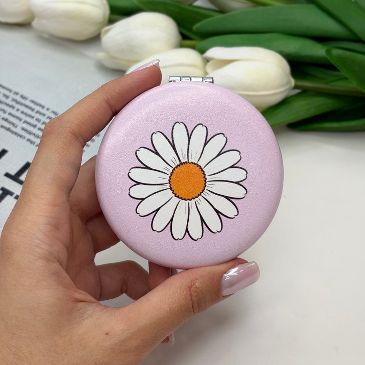 آینه جیبی دوطرفه دایره ای طرح گل دار