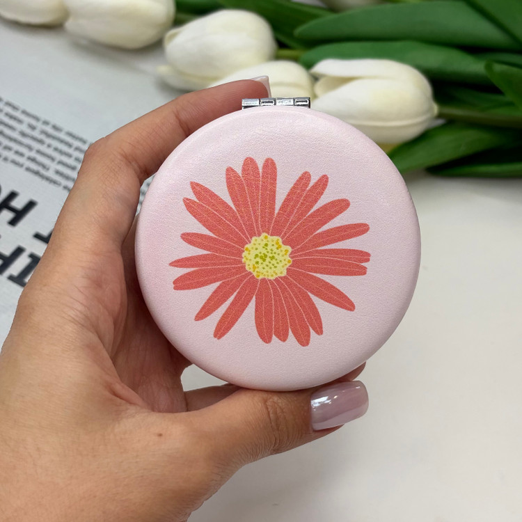 آینه جیبی دوطرفه دایره ای طرح گل دار