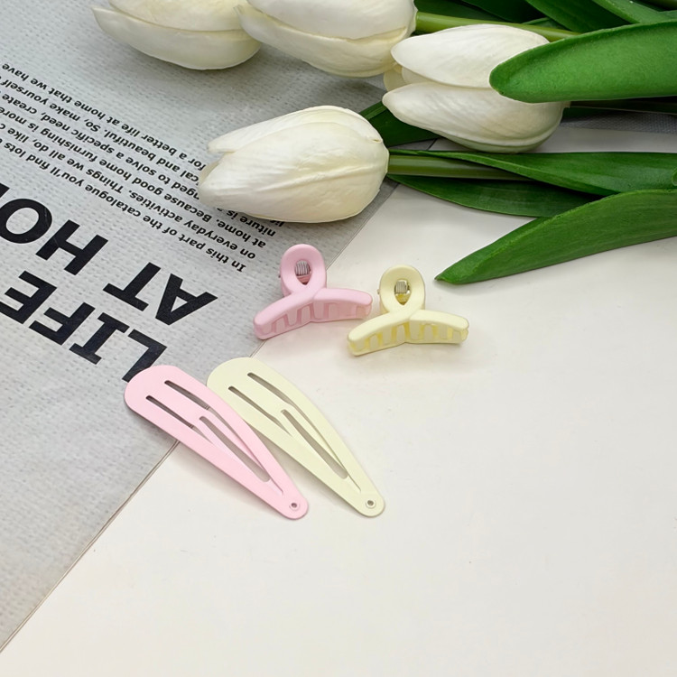پک ۴تایی گیره مو تق تقی و کلیپس رنگ شیری و صورتی گیرمو 6cm وکلپیس 2cm