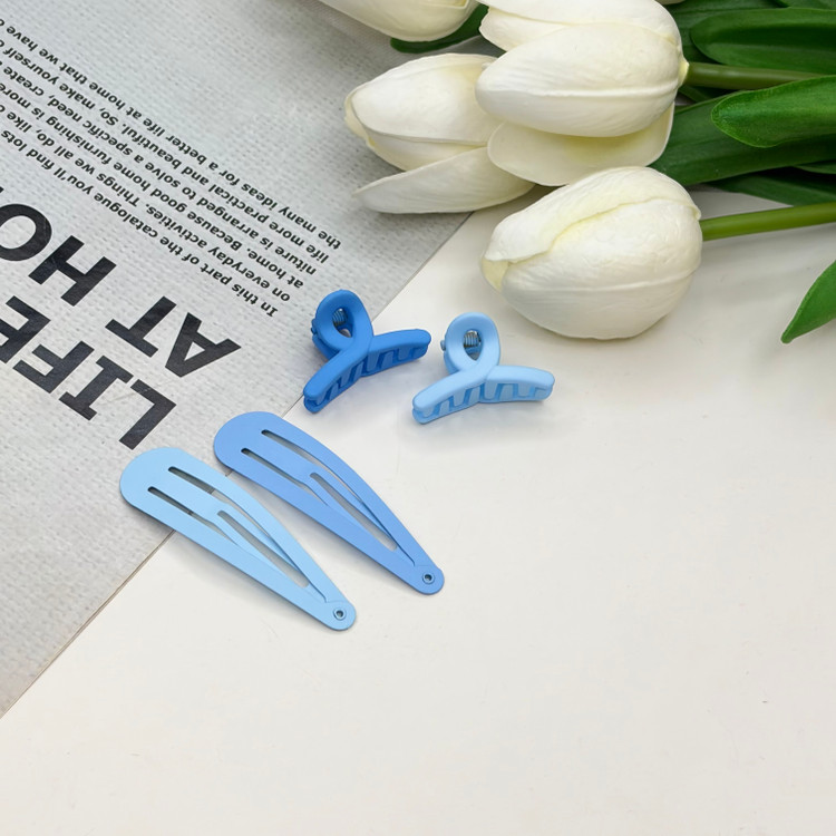 پک ۴تایی گیره مو تق تقی و کلیپس رنگ آبی گیر مو 6cm کلیپس ۲cm