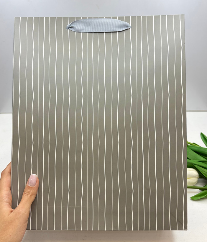 بگ شاپ بگ کادویی طرح راه راه خاکستری