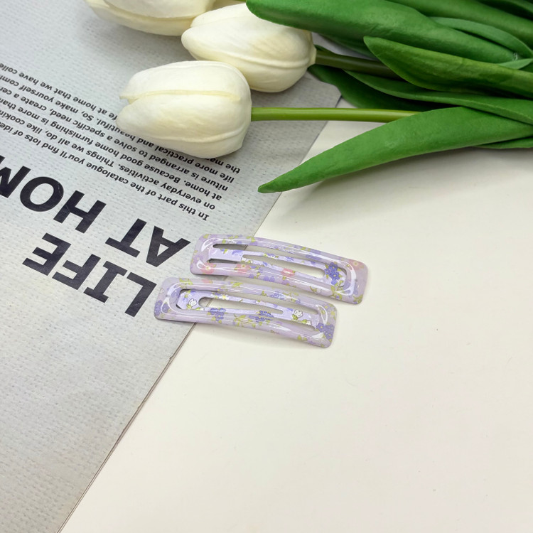 گیره مو براق جفتی تق تقی طرح گلدار وپینترستی رنگ بنفش6cm