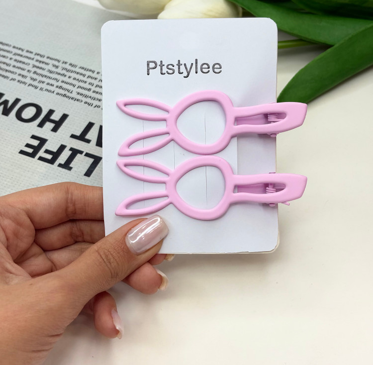 گیره مو انبری جفتی طرح خرگوشی رنگ صورتی مات8cm