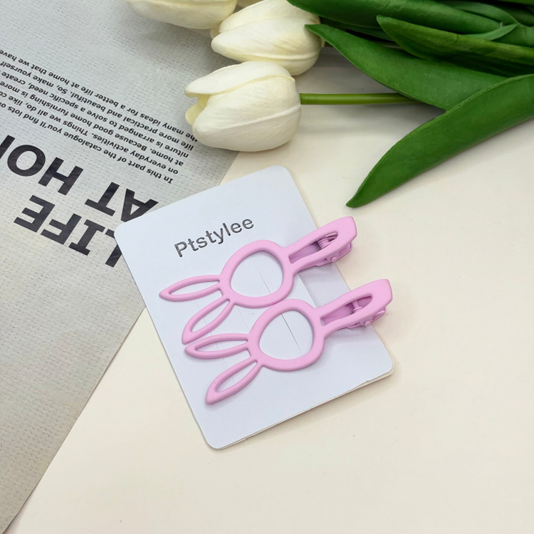 گیره مو انبری جفتی طرح خرگوشی رنگ صورتی مات8cm
