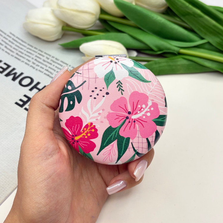 آینه جیبی دوطرفه دایره ای طرح گلدار7cm