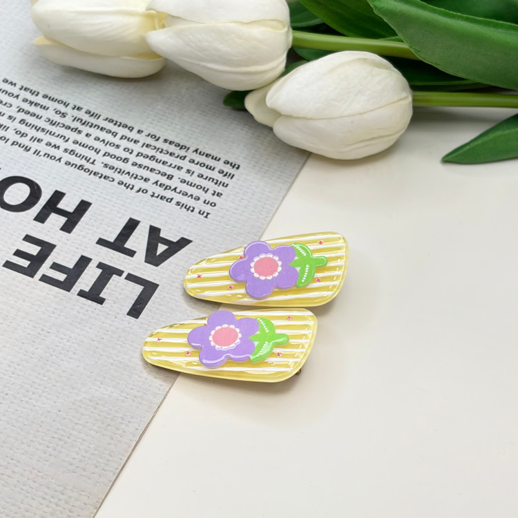 گیره مو انبری سرامیکی جفتی پیکسل دار طرح گل