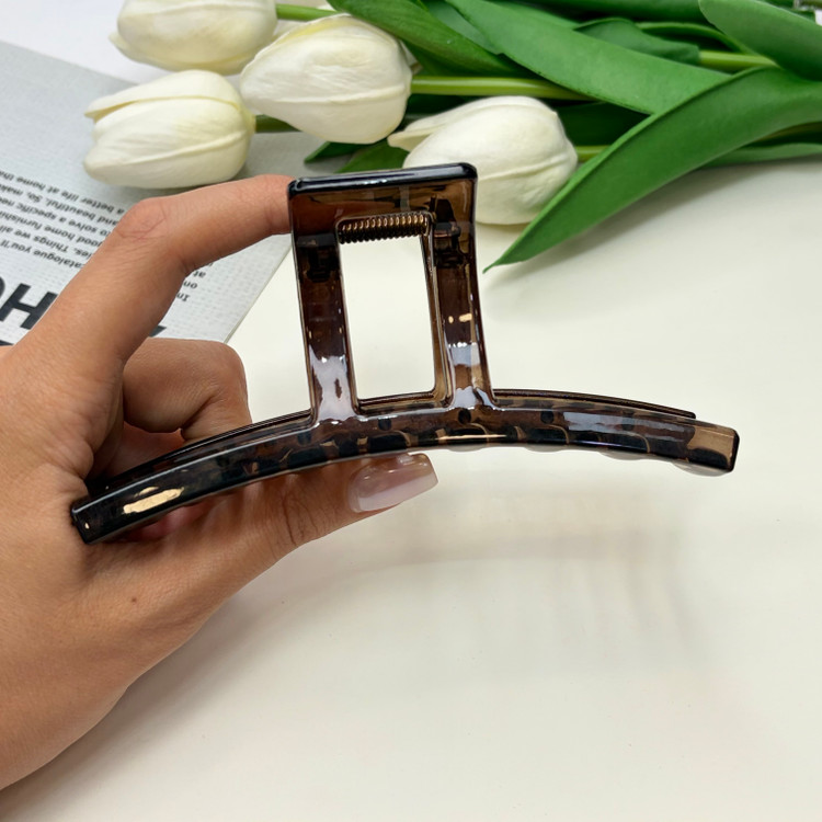 کلیپس خطی نشکن سایز بزرگ طرح دار شفاف پلنگی12.5cm
