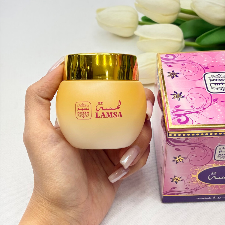 مخمریه جامد عطر کرمی رایحه لمسة ۲۵میل عطر روغنی ماندگاری بالا استفاده مو و بدن حتی نقاط حساس