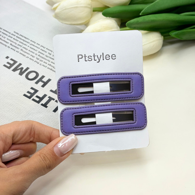 گیره مو تق تقی جفتی طرح مستطیل تو خالی چرم ۷cm