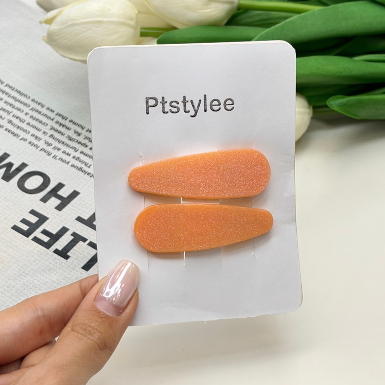 گیره مو تق تقی جفتی طرح اشکی شاین دار رنگ نارنجی ۵cm