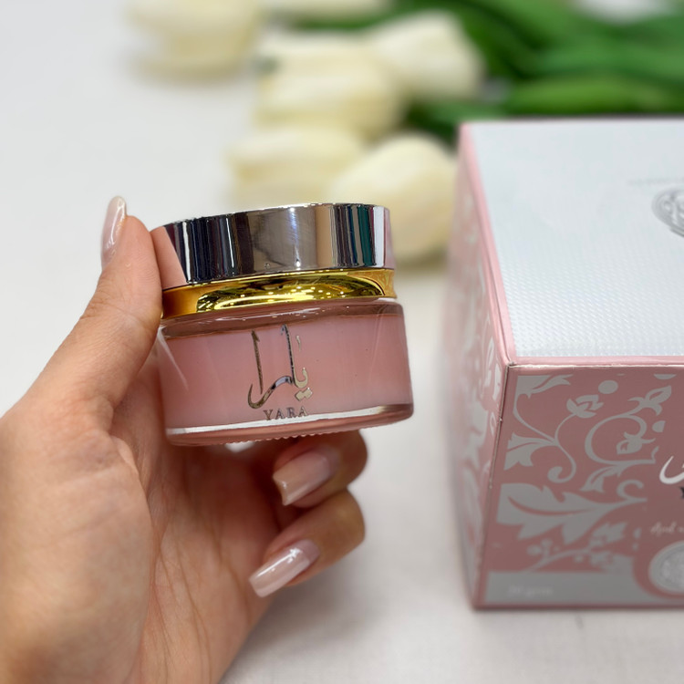 مخمریه جامد،عطر کرمی روغنی مناسب کل بدن و مو حتی نواحی حساس رایحه یارا صورتی ۲۰گرم