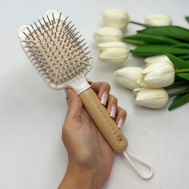 برس مو ضد الکتریسیته دسته چوبی فانتزی طرح مستطیل خرسی