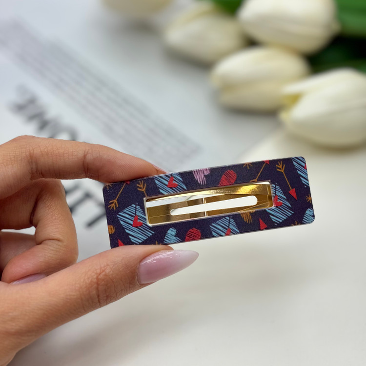 گیره مو تق تقی طرح دار مدل مستطیل توخالی 7cm