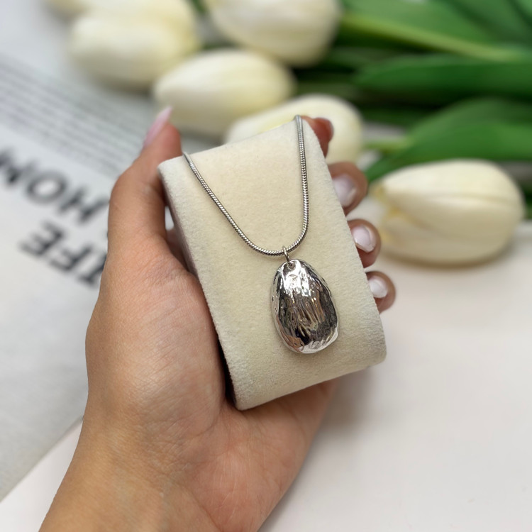 گردنبند استیل طرح اثرانگشت رنگ نقره ای