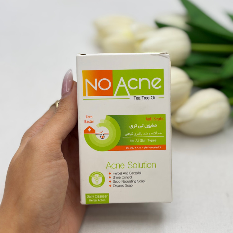 صابون روغن درخت چای نو آکنه صابون شستشو نو آکنه مدل Tea Tree Oil، ضد باکتری، درمانی، حاوی روغن درخت چای و روغن لیمو، مناسب پوست چرب و آکنهای، قابل استفاده برای صورت و بدن وزن 100 گرم