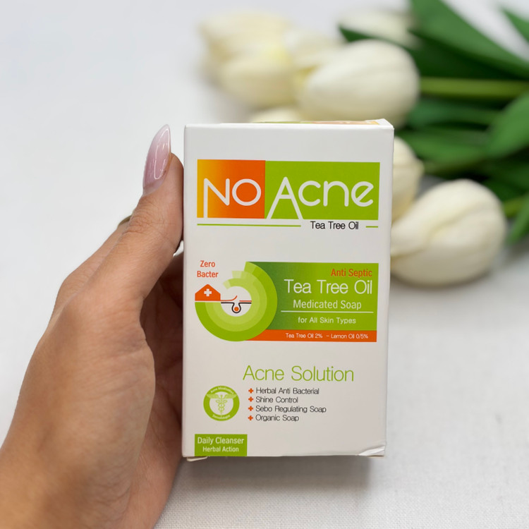 صابون روغن درخت چای نو آکنه صابون شستشو نو آکنه مدل Tea Tree Oil، ضد باکتری، درمانی، حاوی روغن درخت چای و روغن لیمو، مناسب پوست چرب و آکنهای، قابل استفاده برای صورت و بدن وزن 100 گرم