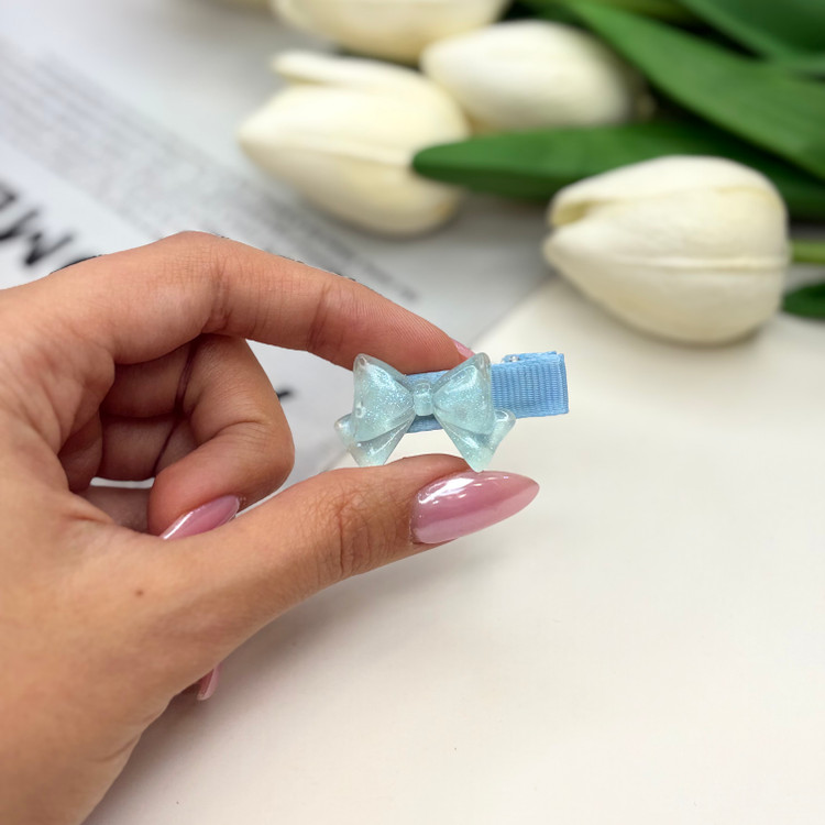 گیره مو انبری جفتی پیکسل دار طرح پاپیون رنگ آبی 3.5 سانت