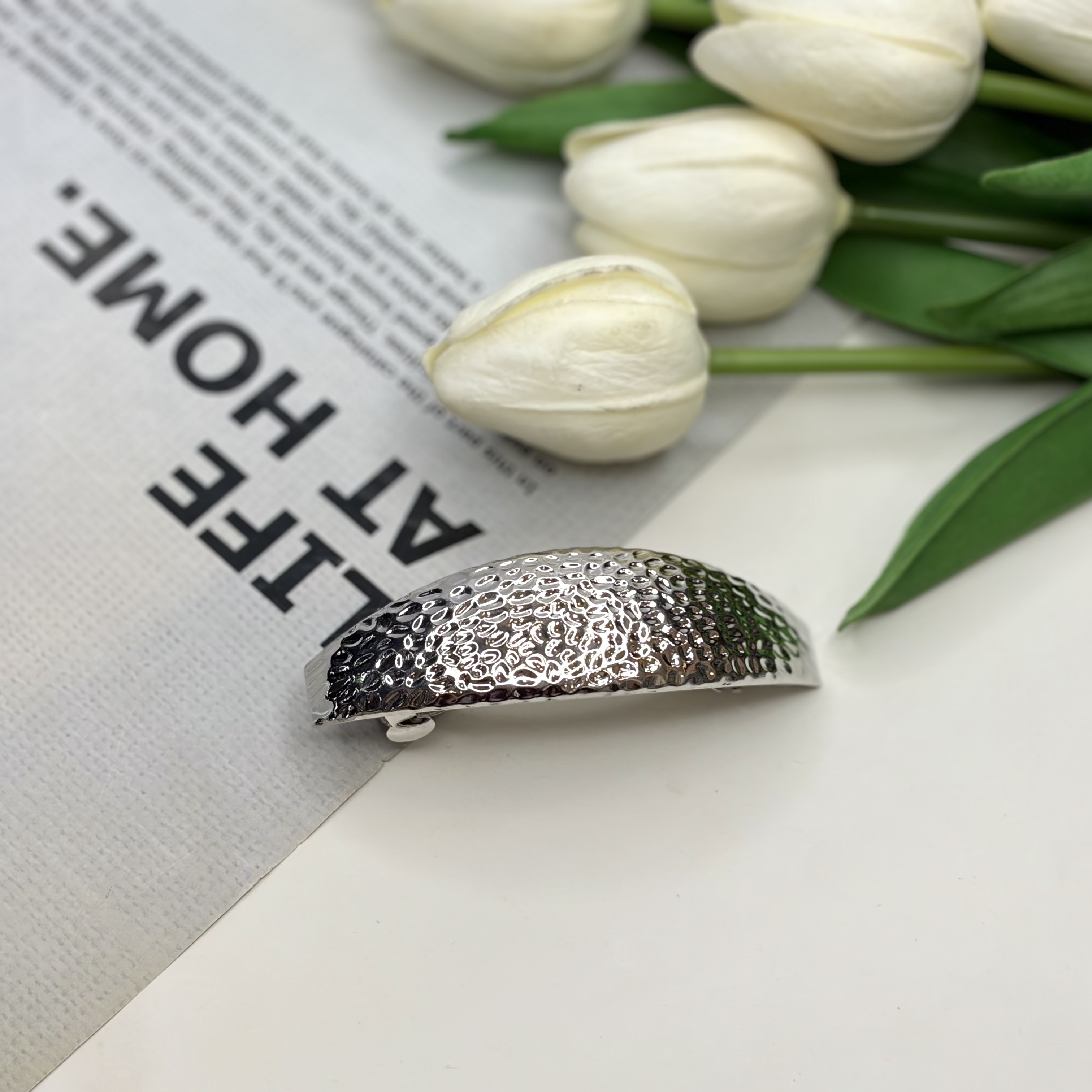 کلیپس فرانسوی طرح دار فلزی نقره ای