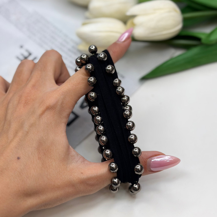 کش مو گوجه ای مشکی پهن مروارید پانچ (قابل استفاده برای مچ)