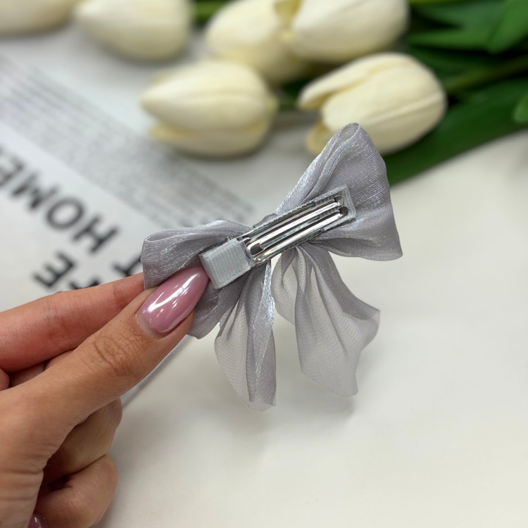 گیره مو انبری تکی طرح پاپیون پینترستی رنگ طوسی