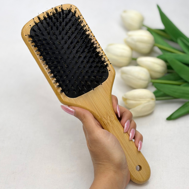 برس اکستنشن و گره باز کن ضد آب مو چوبی طرح مستطیلی