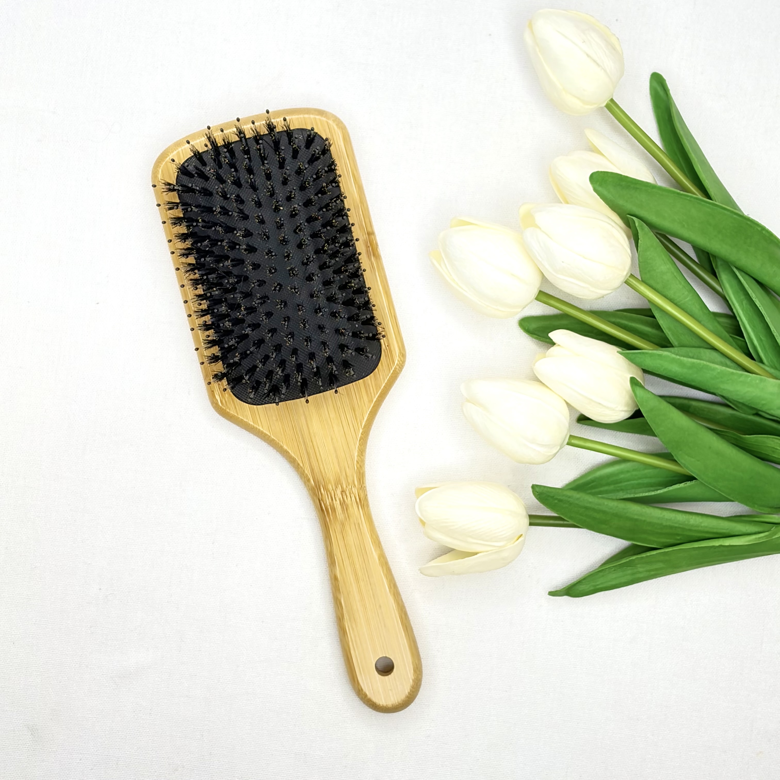 برس اکستنشن و گره باز کن ضد آب مو چوبی طرح مستطیلی